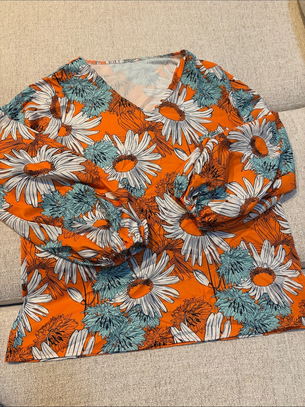 Floral V-Neck Orange Daisies Blouse